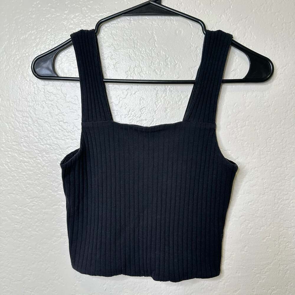 American Eagle Soft & Sexy Ribbed Square Neck Tank Top Black XS